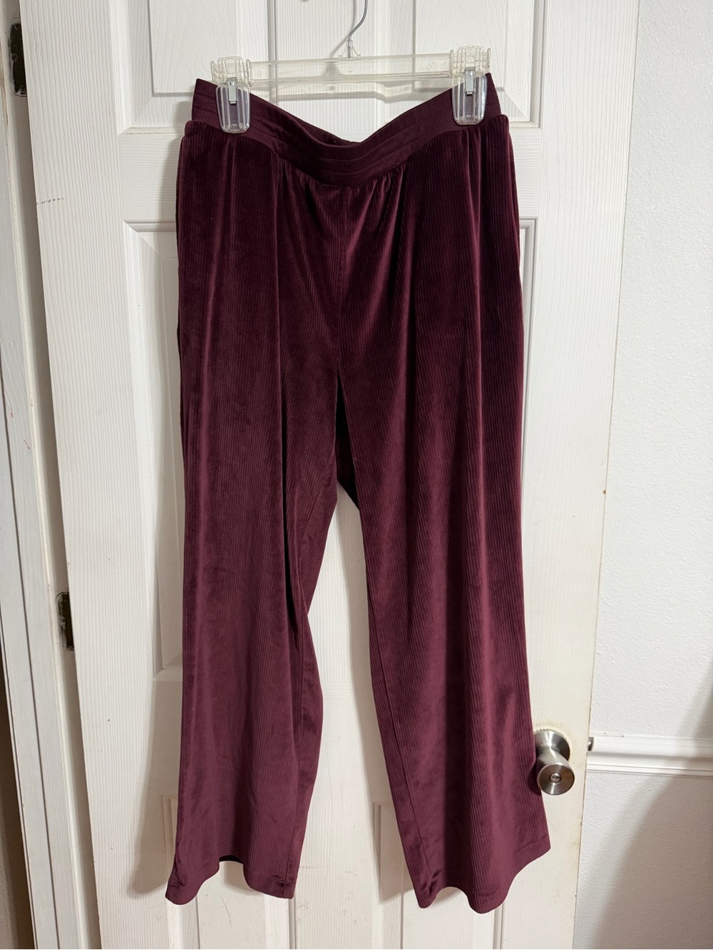 Wide Leg Velvet Pants - Deep Burgundy Size L Elastic Waist Romantic